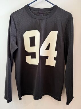 H&M Black Long Sleeve Mesh Tee with White 94 Graphic